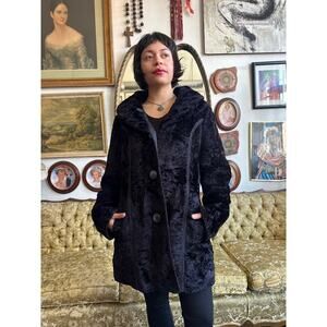 Vintage Faux Fur Black Reversible Jacket Ladies Size Large